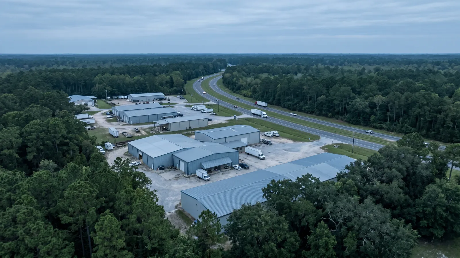 Industrial corridor along an interstate on the Louisiana Northshore